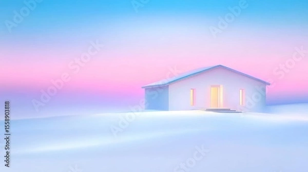 Obraz Serene Minimalist House in a Winter Wonderland