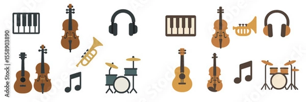 Fototapeta Musical instruments and audio equipment illustrated in a colorful and modern design