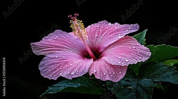 Obraz Pink Hibiscus with Dew Drops: A Stunning Close-Up