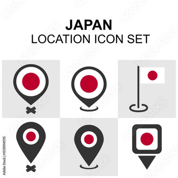 Fototapeta Sleek location icons with the Japanese flag, ideal for highlighting destinations, travel guides, or cultural points across Japan.