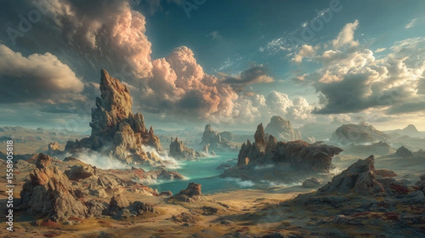 Obraz Alien coastline with jagged rock spires and dramatic clouds