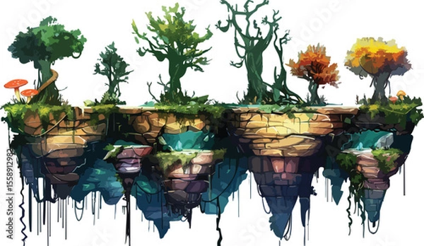Fototapeta Game UI Element with Forest Platform