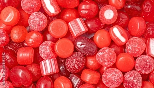 Obraz Red Candies Background with Sweet Treats Texture.
