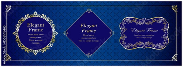 Obraz 高級感のあるエレガンスなフレームセット、装飾デザイン、飾り罫、上品な背景、金、ゴールド、青