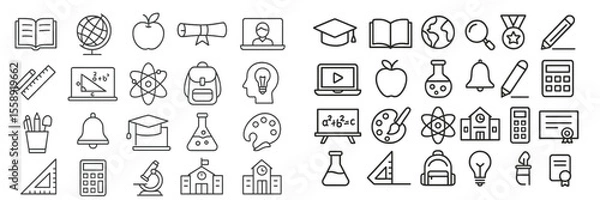 Fototapeta Collection of educational icons representing various subjects and activities related to learning and school life
