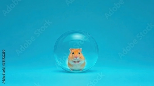 Obraz Adorable Hamster in a Transparent Sphere Against a Vibrant Blue Background