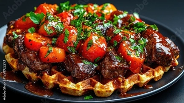 Obraz Savory Steak and Tomato Waffle Creation