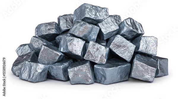 Fototapeta Pile of Metallic Nuggets: A 3D Render of Silver-Colored Metal Blocks