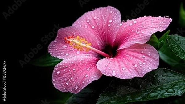 Obraz Pink Hibiscus Flower with Dew Drops