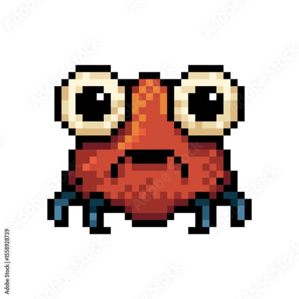 Fototapeta Pixel Art Cute Bug Monster, Alien Creature Character. Pixel art illustration of a small, red, bug monsteralien creature with comically large, wide-set eyes and tiny legs