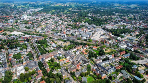 Obraz Aerial view of the old town of the city Neumünster in Germany on an overcast day in afternoon