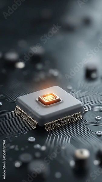 Obraz Microchip technology circuit processor quantum computer futuristic innovation electronic glowing. glowing microchip circuit board symbolizes