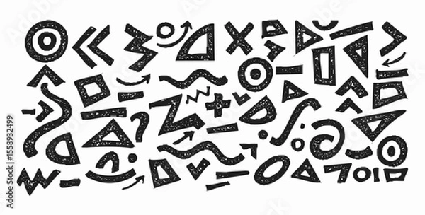 Fototapeta Hand Drawn Grunge Geometric Shapes and Arrows, Abstract Pattern and Background Vector Set