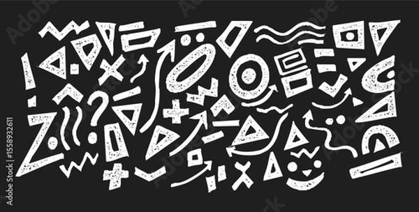 Fototapeta Hand Drawn Grunge Geometric Shapes and Arrows, Abstract Pattern and Background Vector Set