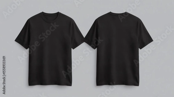 Fototapeta Black t shirt front and back view, isolated on white background. Ready for your mock up design template