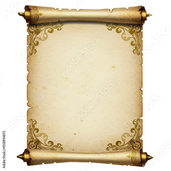 Fototapeta empty ancient parchment scroll for text or design mockup isolated on white background 