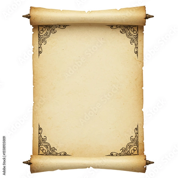 Fototapeta empty ancient parchment scroll for text or design mockup isolated on white background 