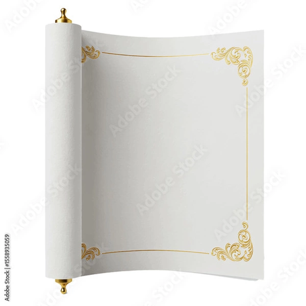 Fototapeta open decorative scroll paper for wedding, menu, or poster mockup isolated on white background 