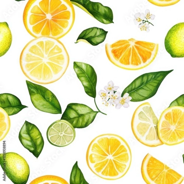 Fototapeta Fresh and Vibrant Seamless Pattern of Sliced Citrus Fruits