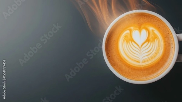 Obraz Aromatic Latte Art:  Cappuccino Coffee with Heart Design