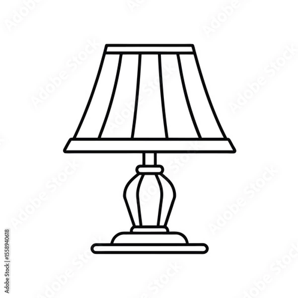 Fototapeta Simple line drawing of a classic table lamp with striped shade.
