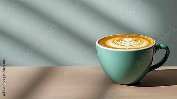 Obraz Aromatic Latte Art: Teal Cup Coffee Delight