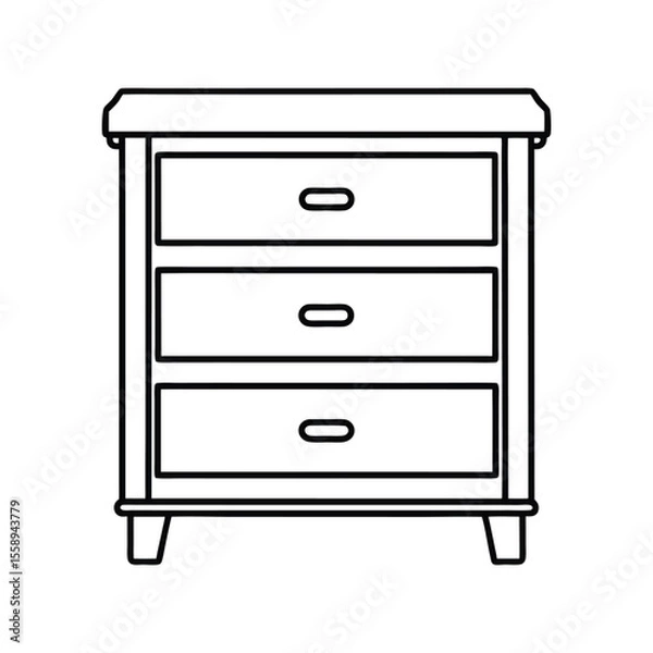 Fototapeta Simple outline drawing of a three drawer wooden nightstand.