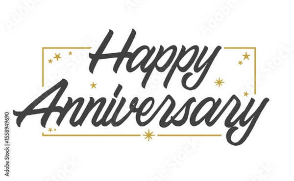 Fototapeta Happy Anniversary elegant lettering design with golden frame. Calligraphic greeting card.