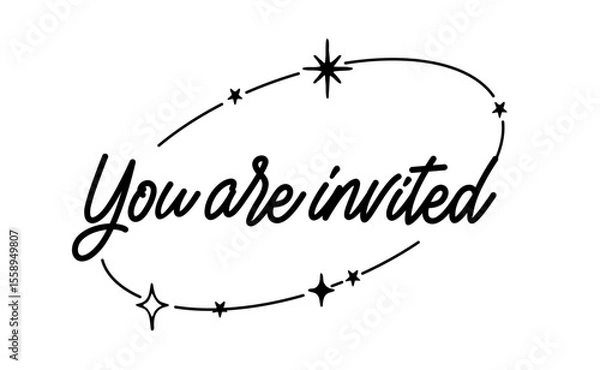 Fototapeta You are invited lettering calligraphic design. Invitation card with stars and sparks