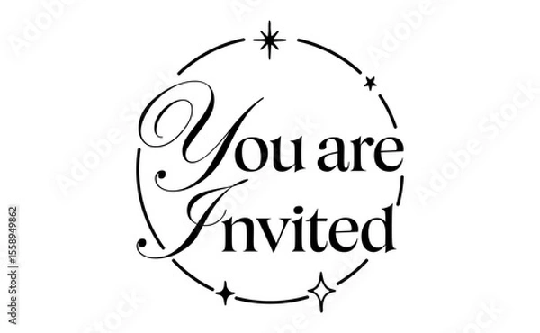 Fototapeta You are invited lettering calligraphic design. Invitation card with stars and sparks