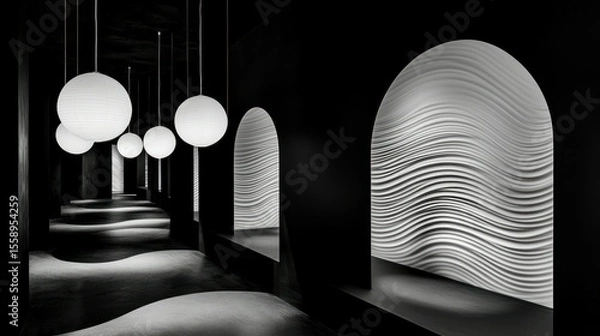 Fototapeta A modern hallway showcasing architectural design and ambient lighting