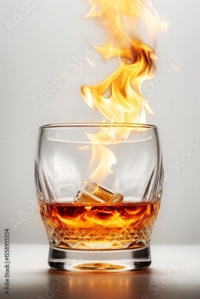 Fototapeta Glass with liquor of such high alcohol content that it appears with fire
