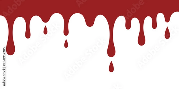 Fototapeta Red blood dripping down, isolated on white background in a graphic design