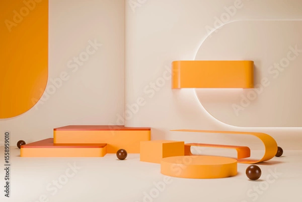 Obraz 3D geometric abstract scene with orange shapes and minimal composition