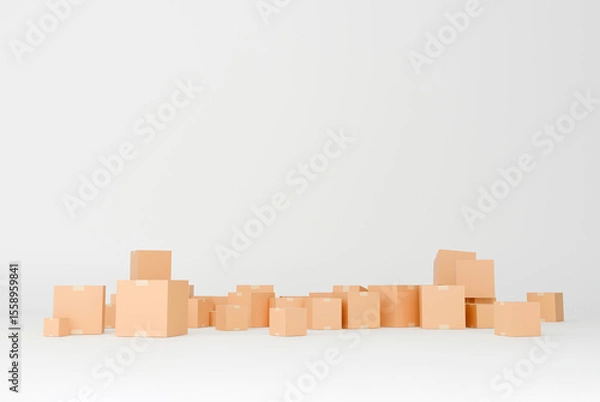 Obraz E-commerce logistics with cardboard boxes and delivery location icons