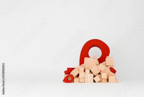 Obraz E-commerce logistics with cardboard boxes and delivery location icons