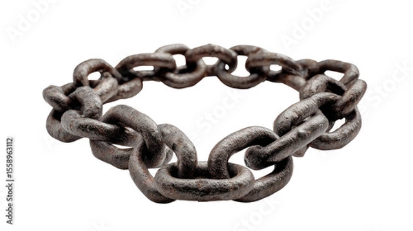 Obraz Circle of Shackles: An antique iron chain arranged in a closed circle, symbolizing themes of bondage, constraint, and interconnectedness.