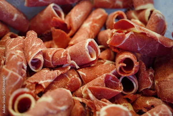 Obraz Rolled Raw Beef Slices for Shabu-Shabu or Hot Pot