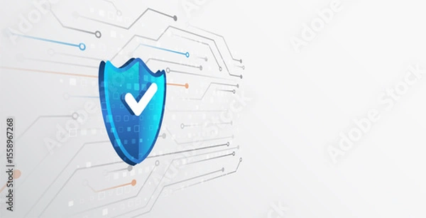 Obraz Modern cyber background with printed circuit board, blue shield on light hi-tech background. Symbolizes data protection, network security and digital reliability. Ideal for information security themes
