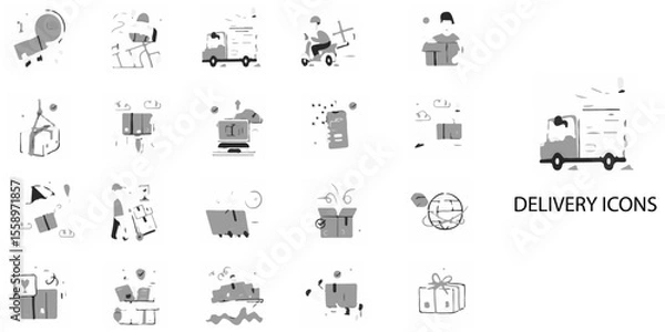 Fototapeta Delivery simple concept 24 Grew color icons set .Vector illustration.	