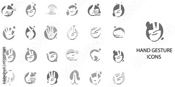 Fototapeta Hand Gesture simple concept 24 hand drawn Grew color icons set .Vector illustration.	
