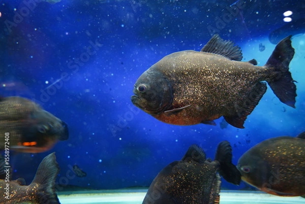 Obraz Close-Up of Piranhas Swimming in a Fish Tank