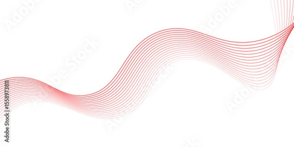 Fototapeta Vector abstract red background with dynamic red waves, lines and particles.