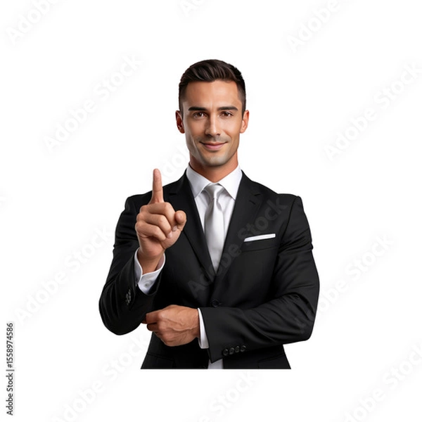 Fototapeta Confident Businessman Pointing Up, Idea, Solution, Success