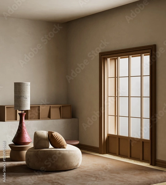 Fototapeta Where Scandinavian simplicity meets Japanese serenity. 3D illustration