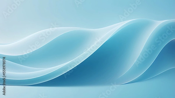 Fototapeta Elegant Flowing Blue Glass Waves in Minimal Abstract Background with Soft Light and Depth, ai