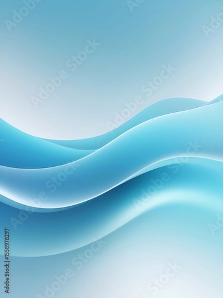 Fototapeta Elegant Flowing Blue Glass Waves in Minimal Abstract Background with Soft Light and Depth, ai