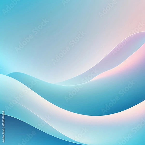 Fototapeta Elegant Flowing Blue Glass Waves in Minimal Abstract Background with Soft Light and Depth, ai