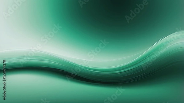 Fototapeta Glossy green abstract wave background with smooth curves and light gradient design texture, ai