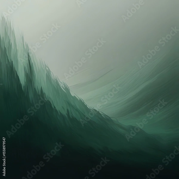 Fototapeta Glossy green abstract wave background with smooth curves and light gradient design texture, ai